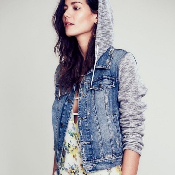 Free People Throwback denim knit, hooded jacket - Picture 9 of 15
